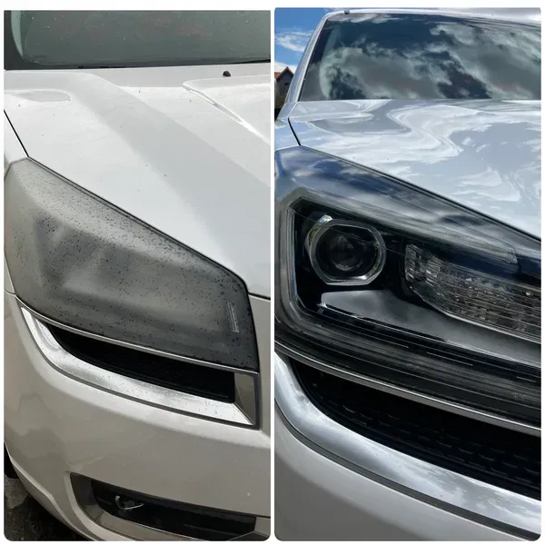 Before and after headlight restoration comparison